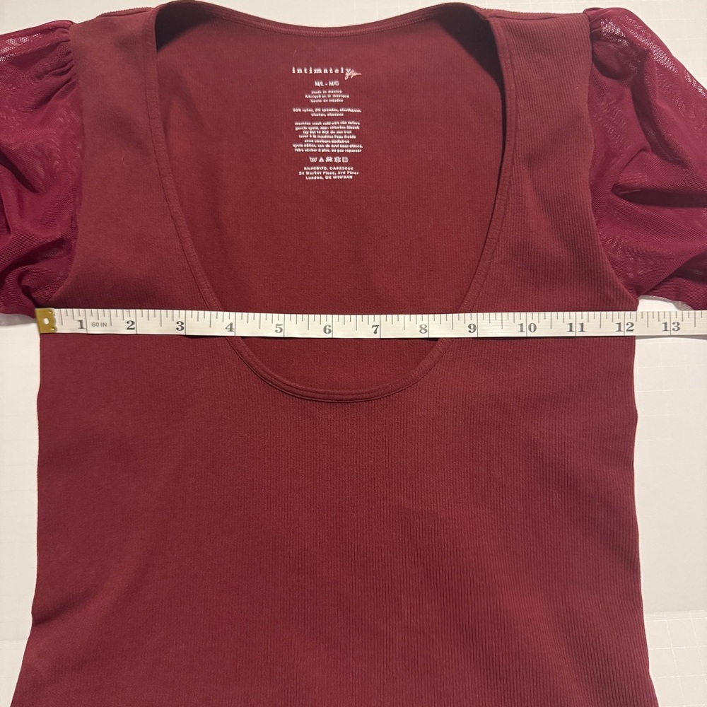 Free People Intimately Burgundy Mesh Sleeve Crop Top M/L - Picture 6 of 6
